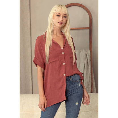 Air Flow Short Sleeve Blouse - Rust