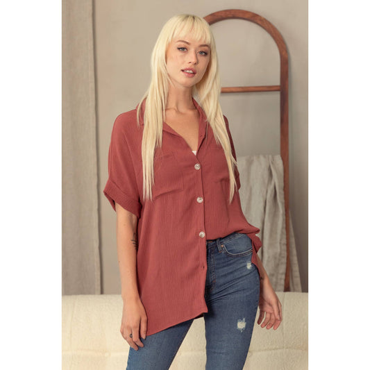 Air Flow Short Sleeve Blouse - Rust