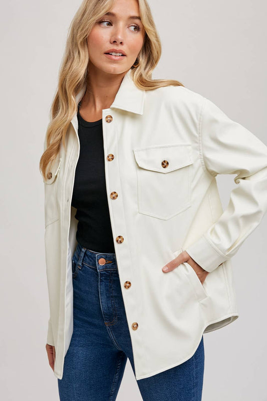 Vegan Leather Shacket - Ivory