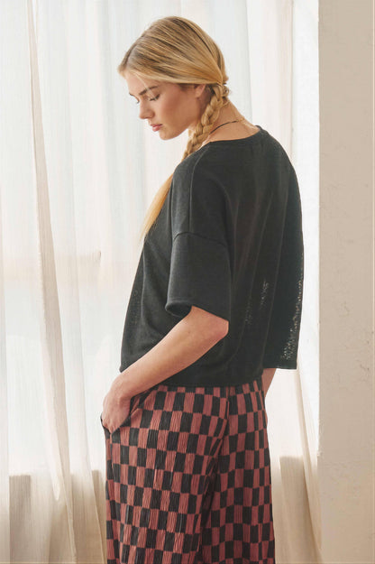 Sheer Cropped Short Sleeve Tee - Black
