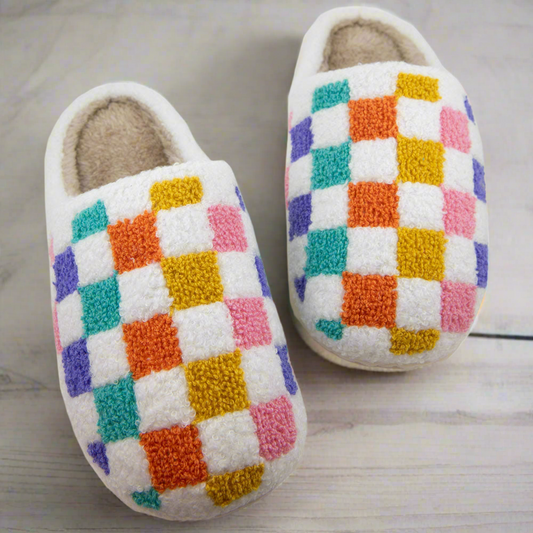 Multicolored Checkered Slippers