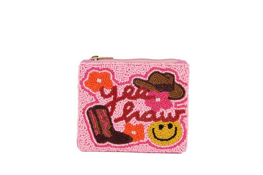 Pink Western Beaded Coin Purse