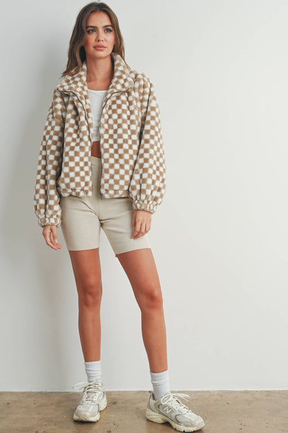 Teddy Checkered Jacket - Sand