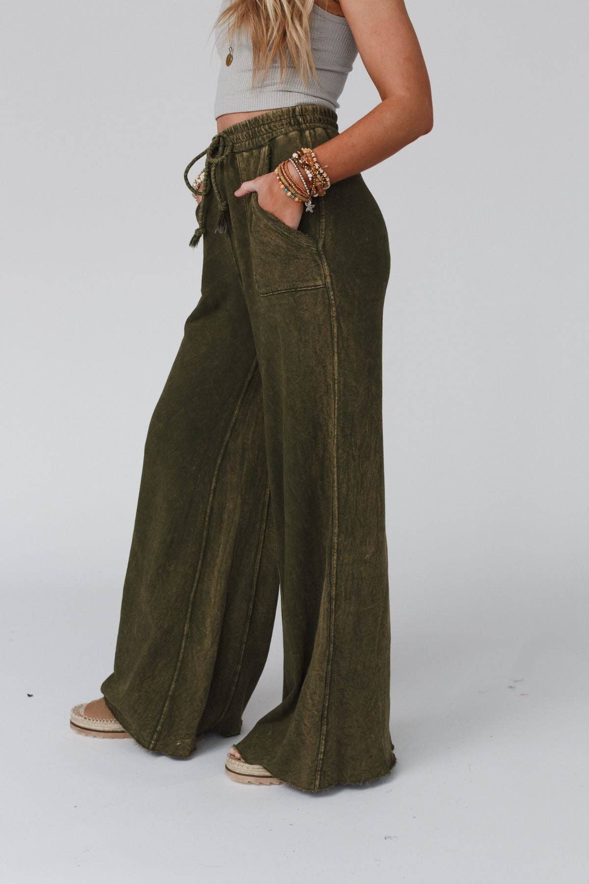 Robin Wide Leg Pant - Deep Olive