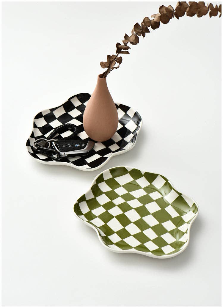 Checkered Ceramic Plate - November Moon  