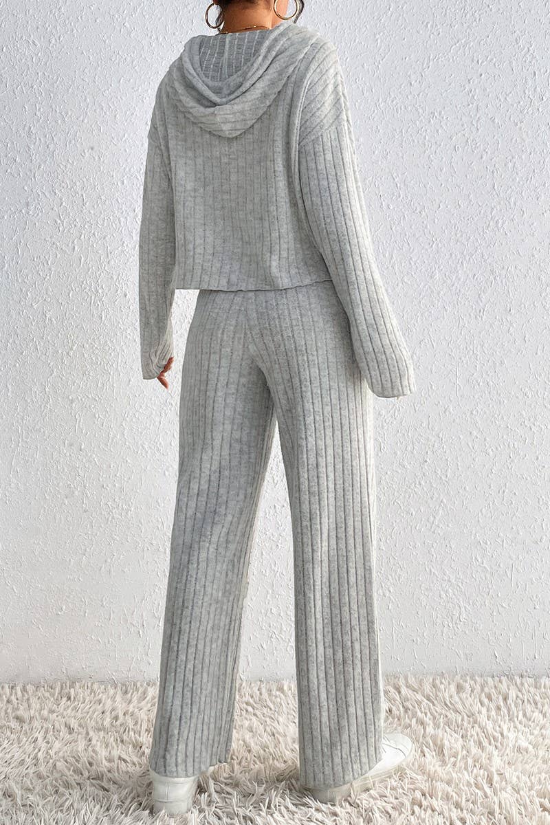 HIGH NECKED KNITTED HOODIE LOOSE PANTS SET_CWSTB0396 - November Moon  
