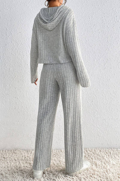 HIGH NECKED KNITTED HOODIE LOOSE PANTS SET_CWSTB0396 - November Moon  