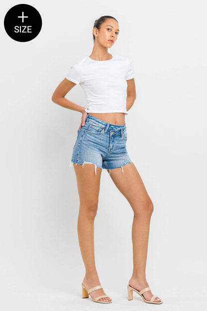 PLUS High Rise Criss-Cross Denim Shorts