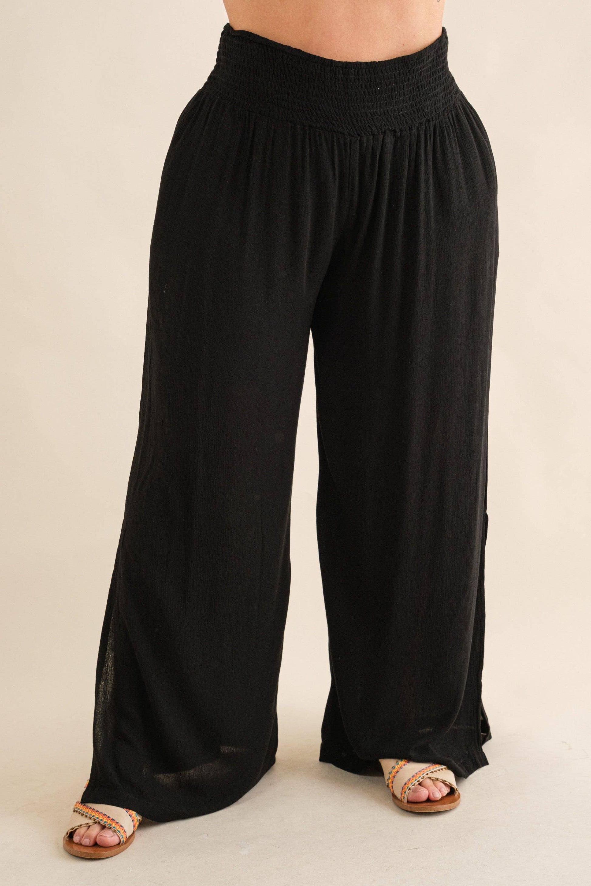 PLUS Crinkle Gauze Wide Leg Palazzo Pants - November Moon  