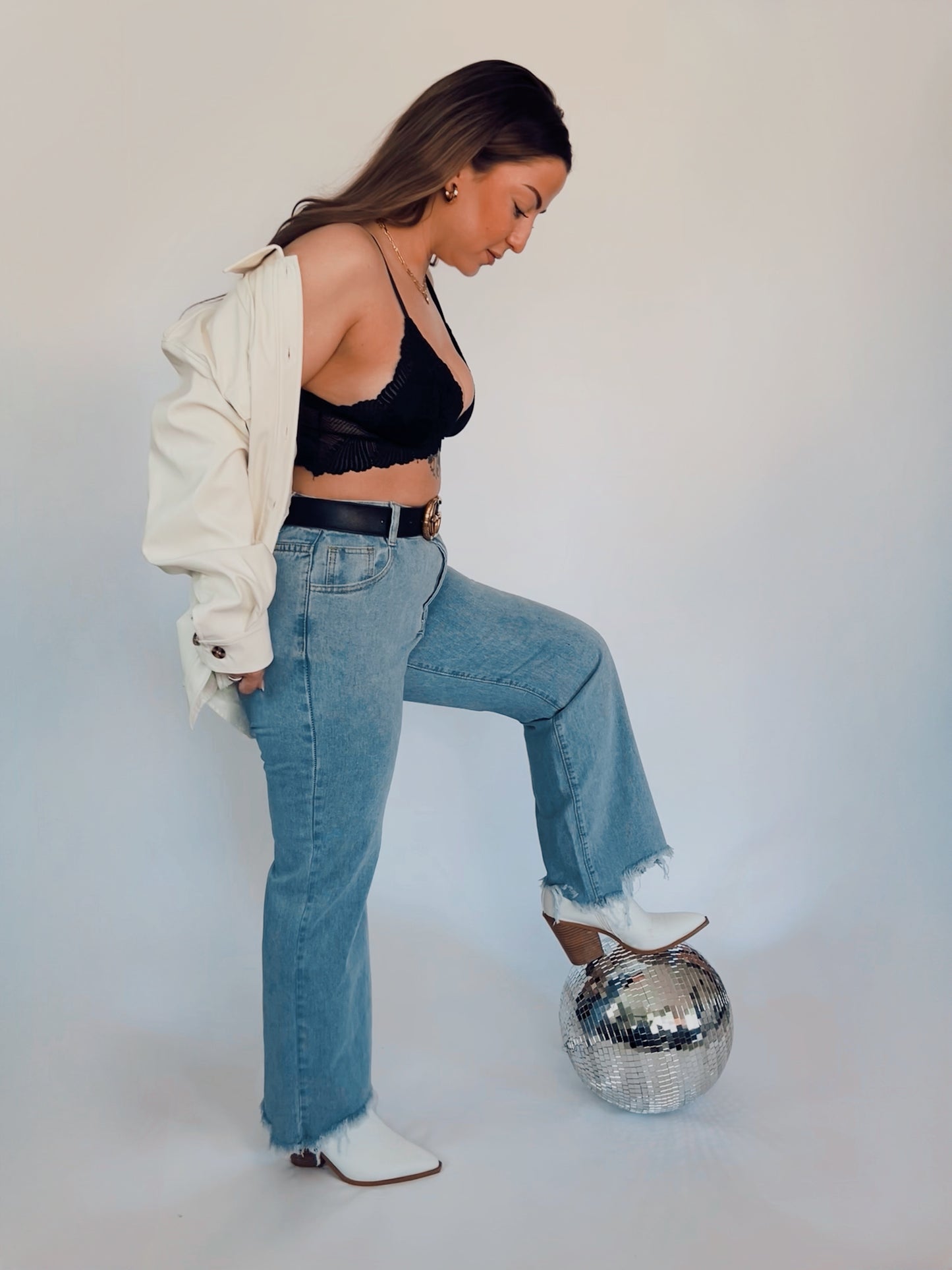Straight Leg Distressed Hem Jeans
