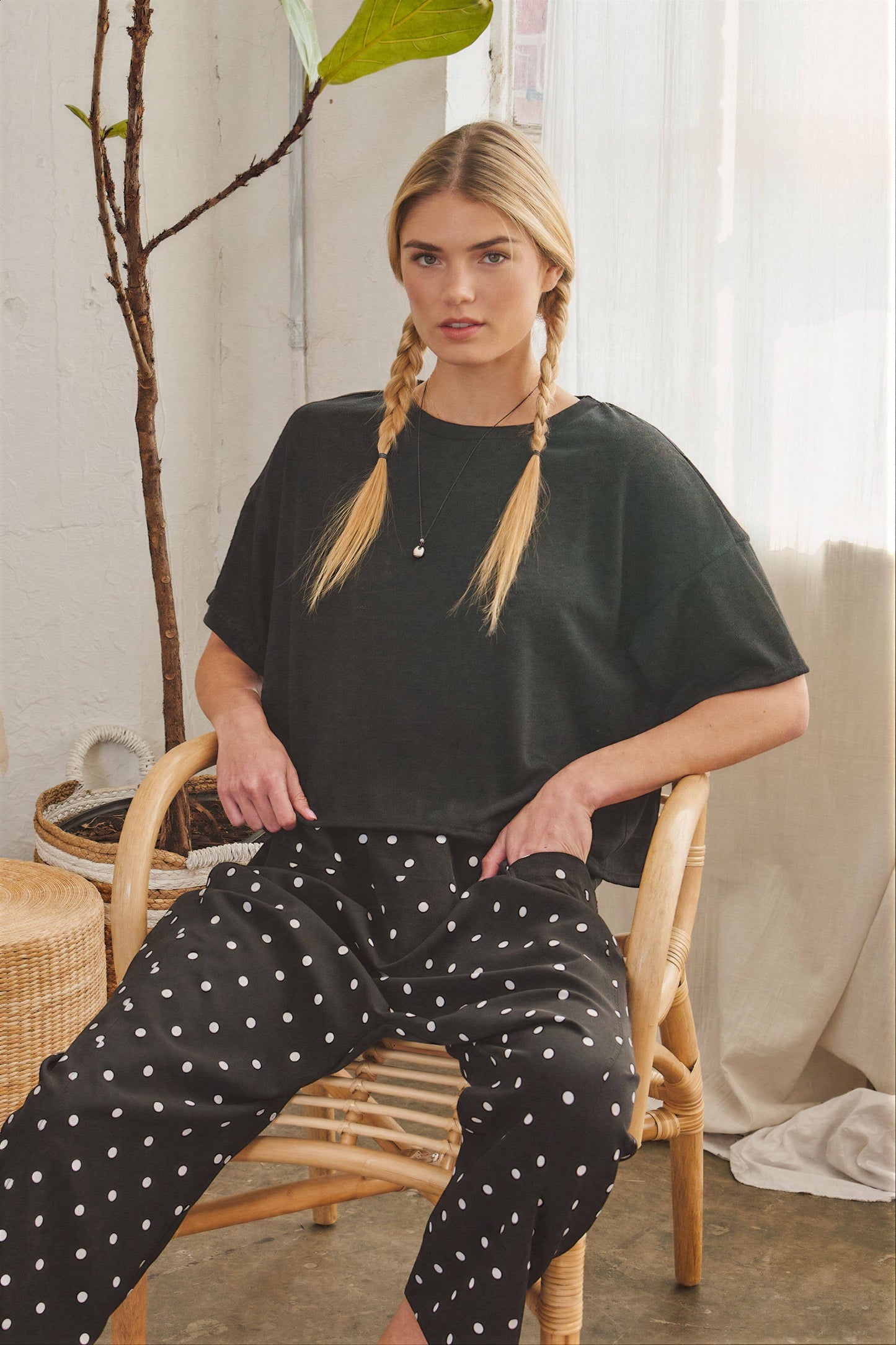 Sheer Cropped Short Sleeve Tee - Black