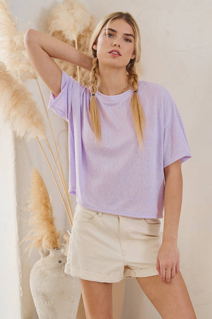 Sheer Cropped Short Sleeve Tee - Lavender