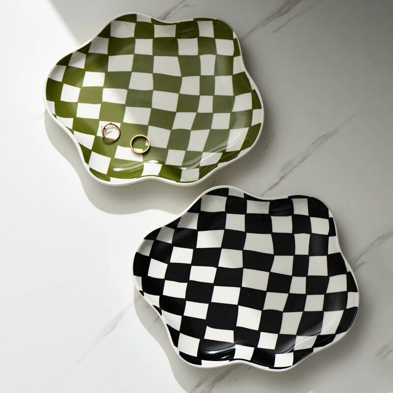 Checkered Ceramic Plate - November Moon  