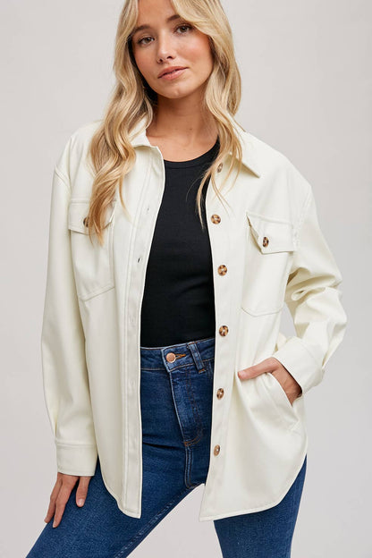 Vegan Leather Shacket - Ivory