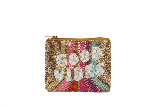 GOOD VIBES Beaded Coin Purse