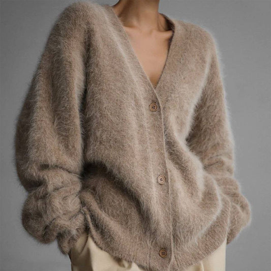 Fuzzy Oversized Cardigan - Khaki