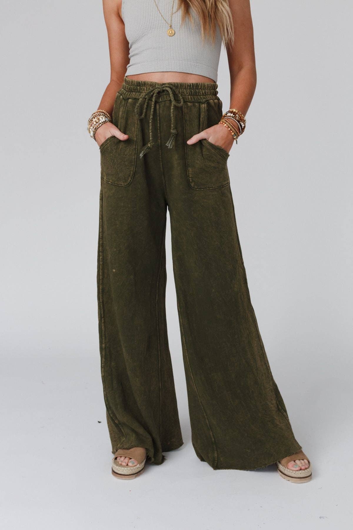 Robin Wide Leg Pant - Deep Olive