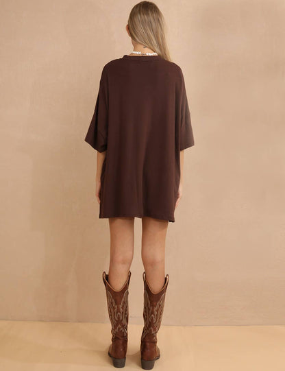 Oversized Shirt & Biker Shorts Set - Brown