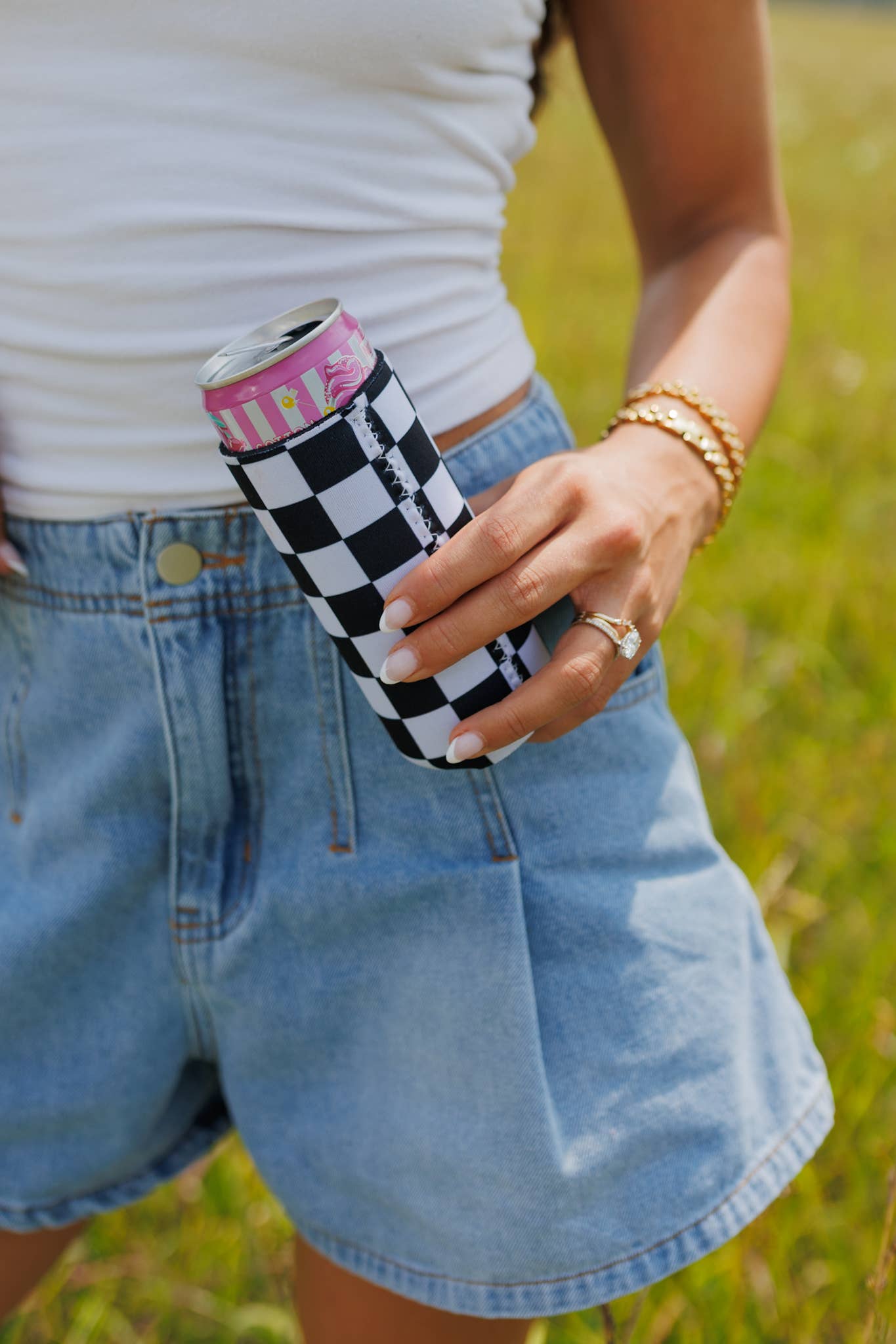 Black & White Checkerboard Coozie (2-Pack)