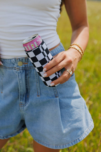 Black & White Checkerboard Coozie (2-Pack)