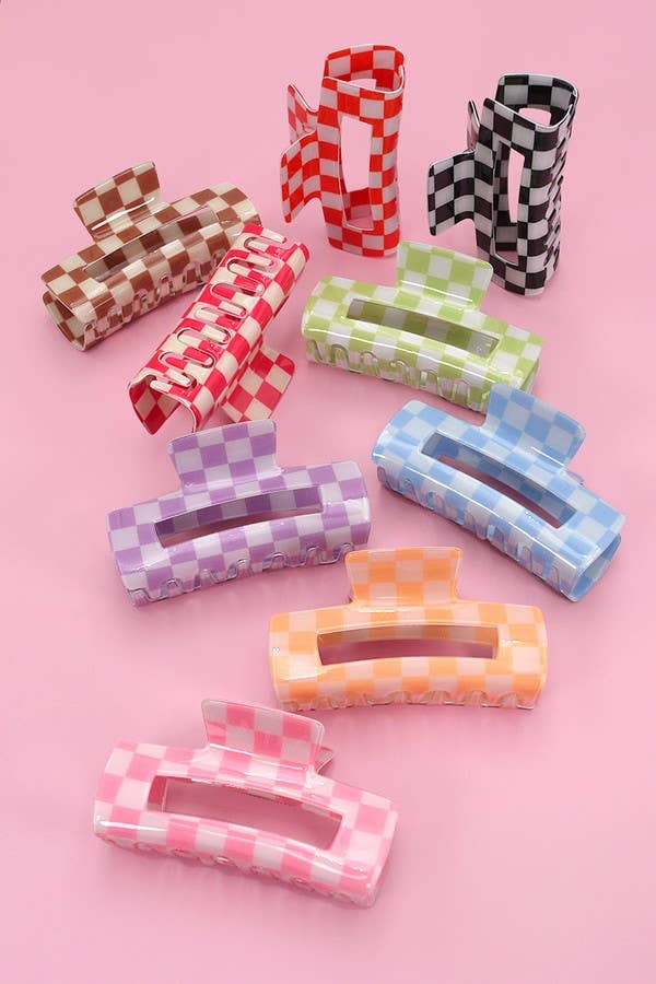 Large Resin Checkered Hair Claw Clip