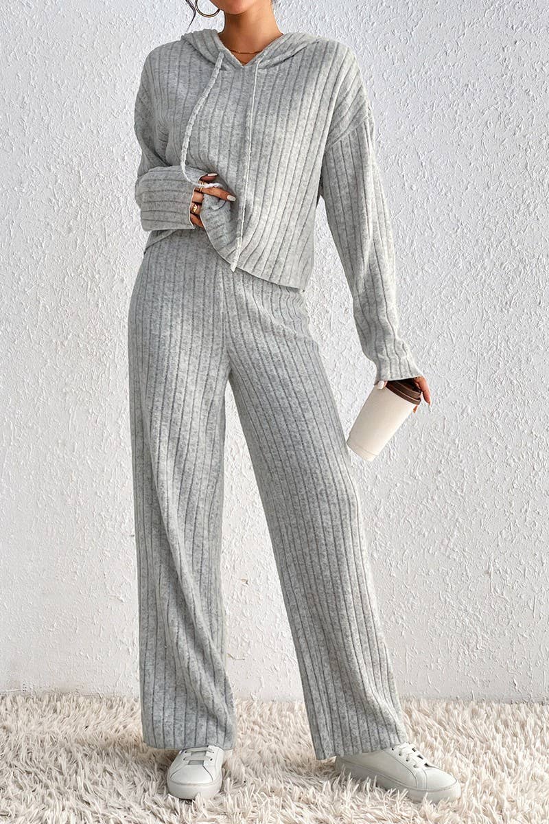 HIGH NECKED KNITTED HOODIE LOOSE PANTS SET_CWSTB0396 - November Moon  