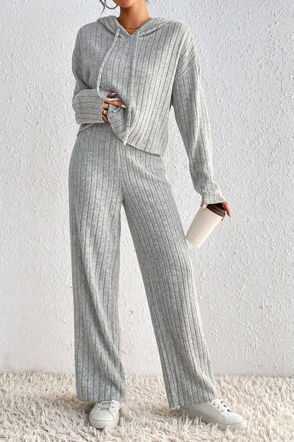 HIGH NECKED KNITTED HOODIE LOOSE PANTS SET_CWSTB0396 - November Moon  