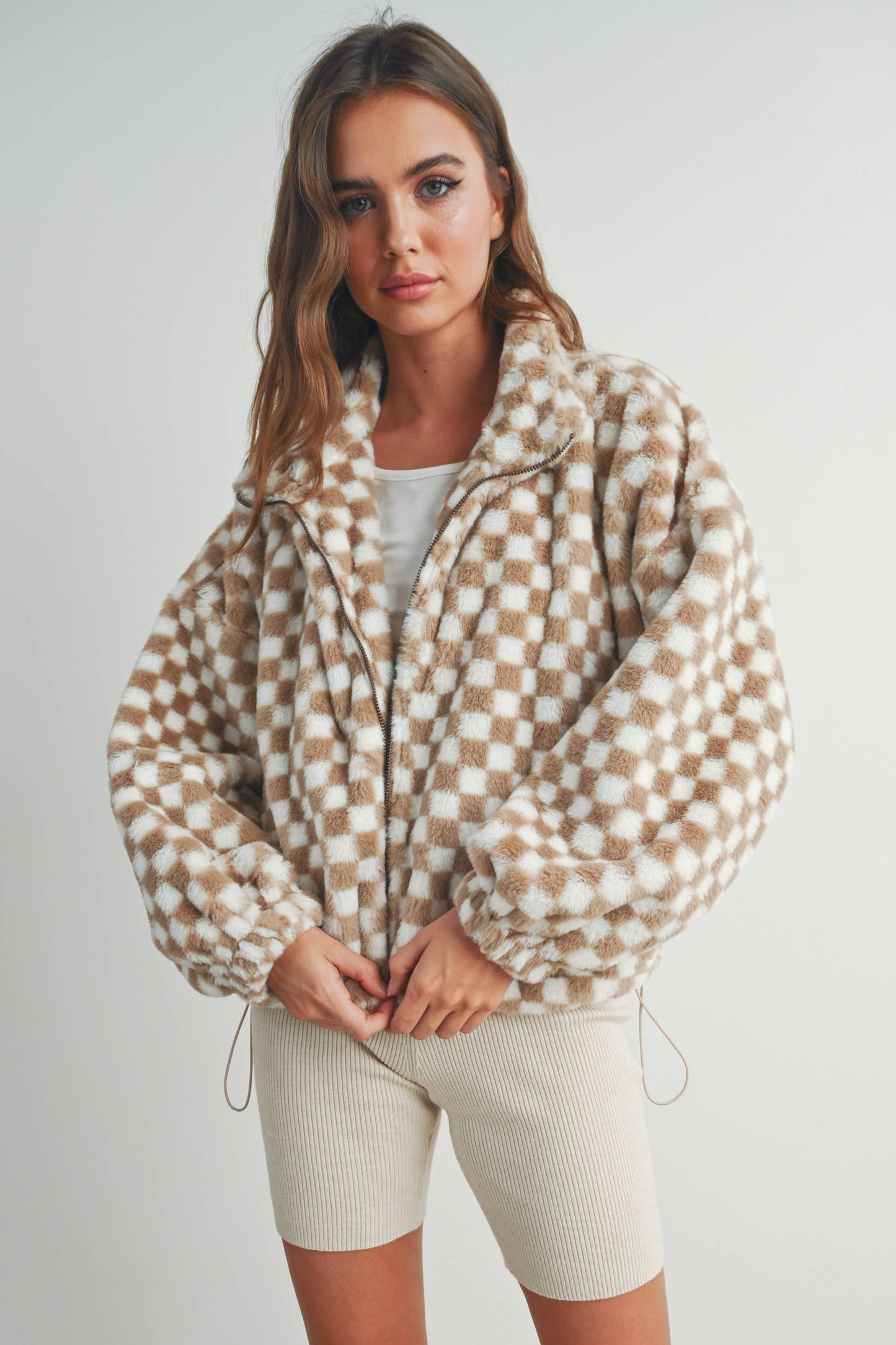 Teddy Checkered Jacket - Sand