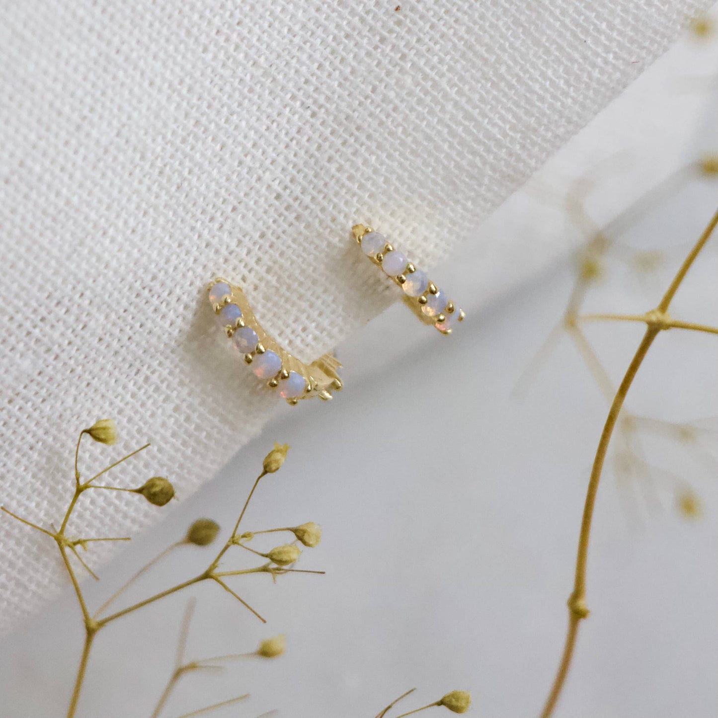 Opal Huggie Hoop Earrings - Hypoallergenic 