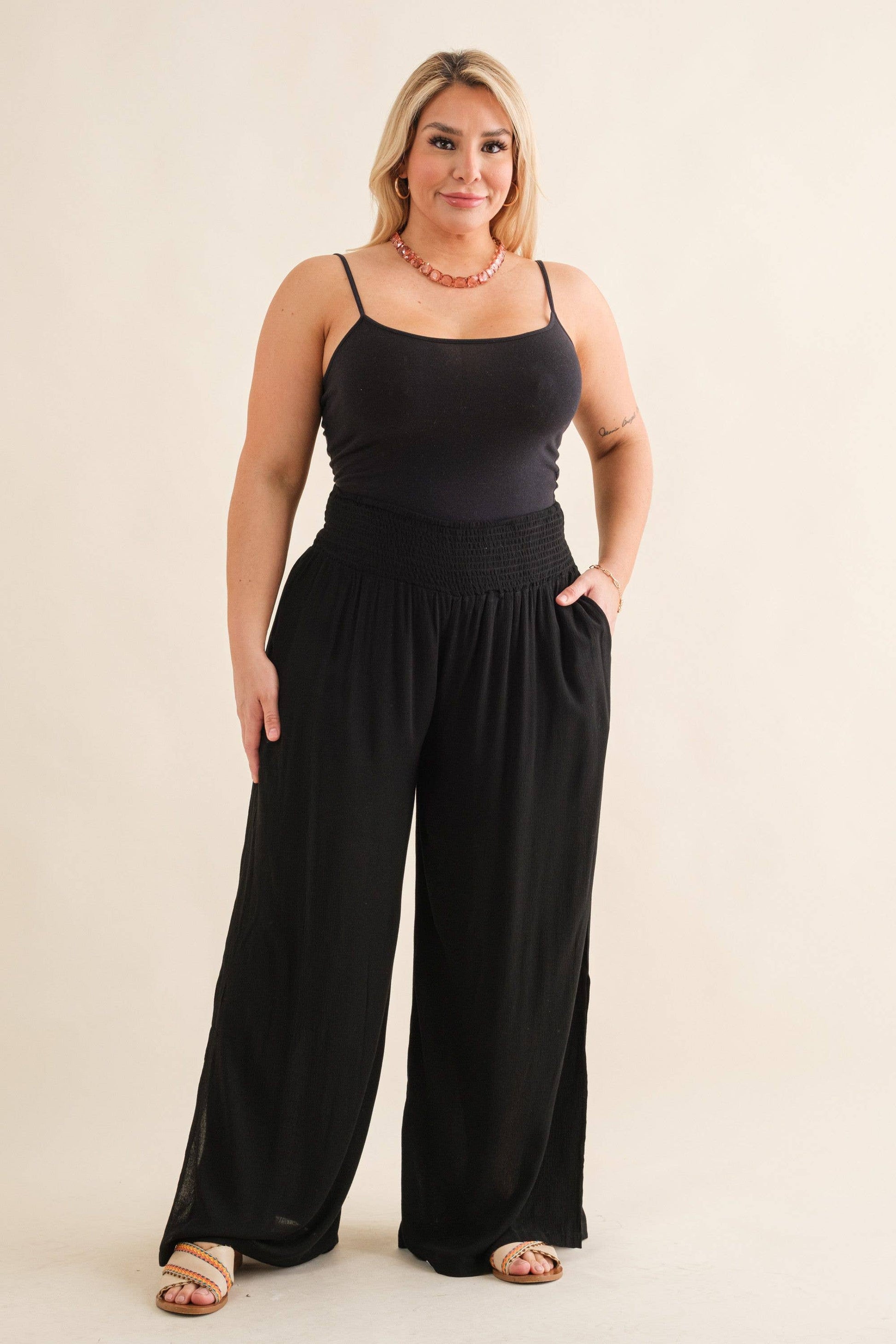 PLUS Crinkle Gauze Wide Leg Palazzo Pants - November Moon  