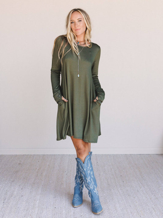 Maisie Long Sleeve Dress - Olive