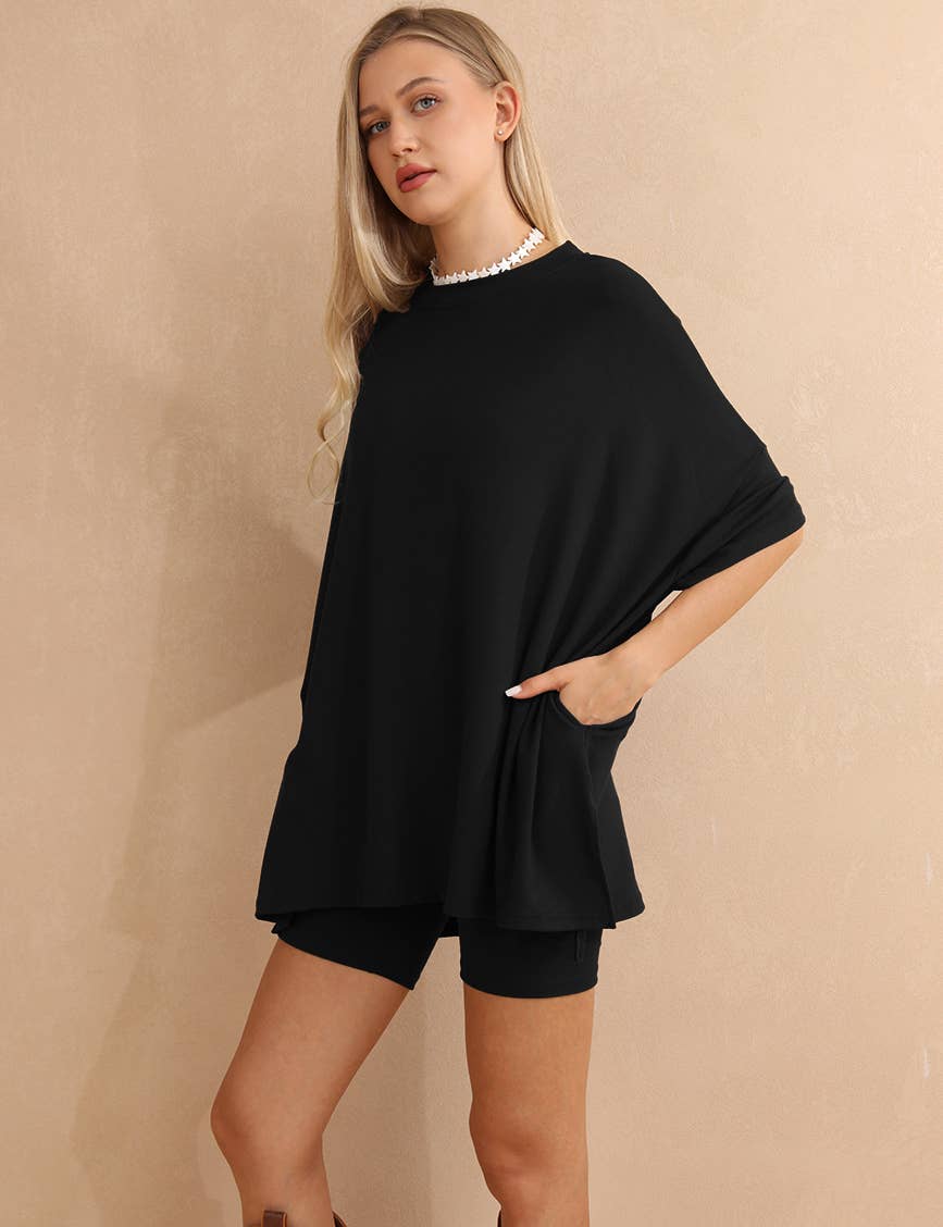 Oversized Shirt & Biker Shorts Set - Black