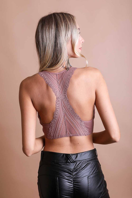 Seamless Lace Racerback Bralette - Dusty Rose