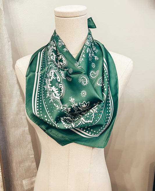 Green Satin Bandana Scarf