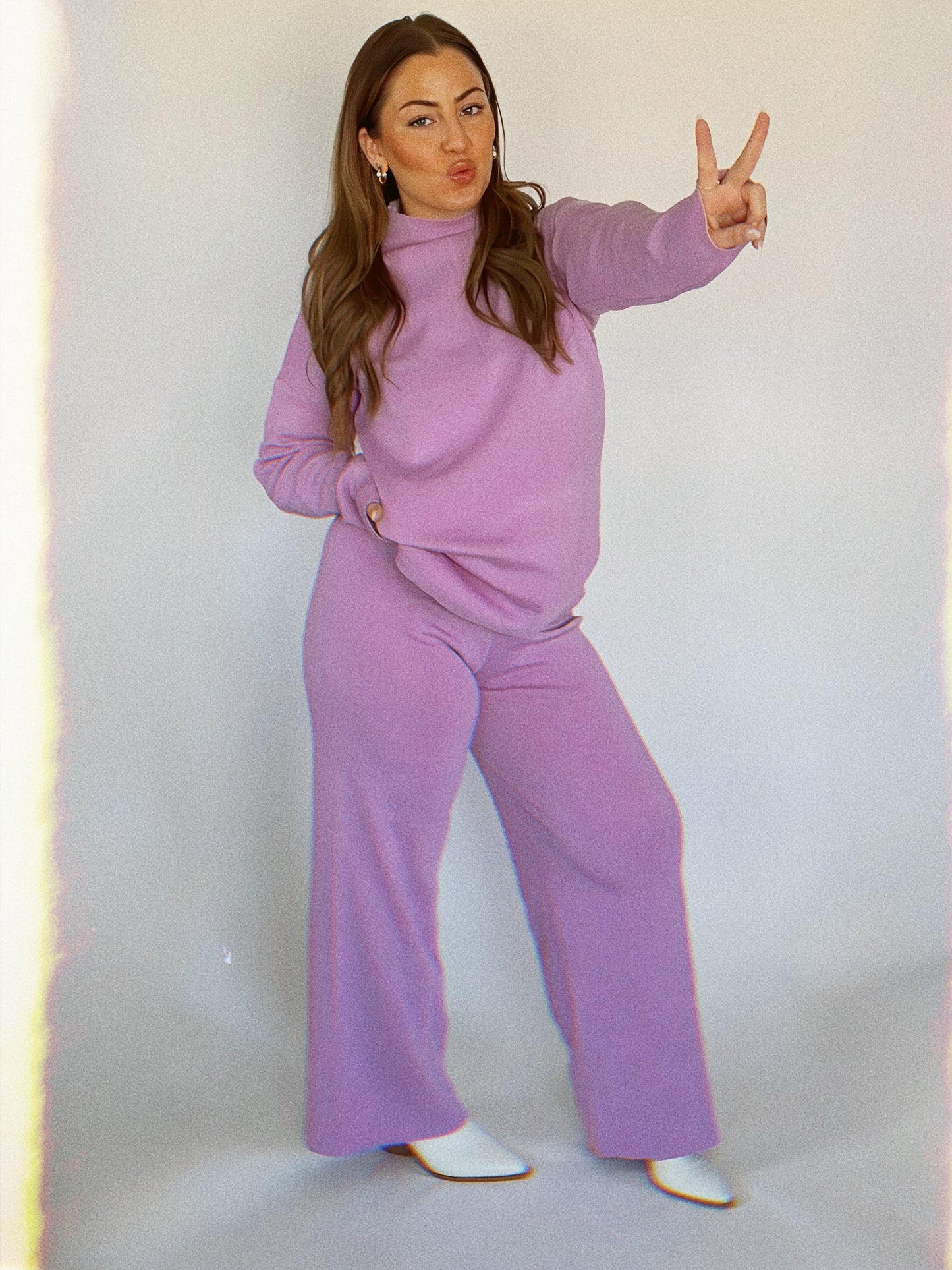 Mock Neck Sweater & Pants Set - Orchid