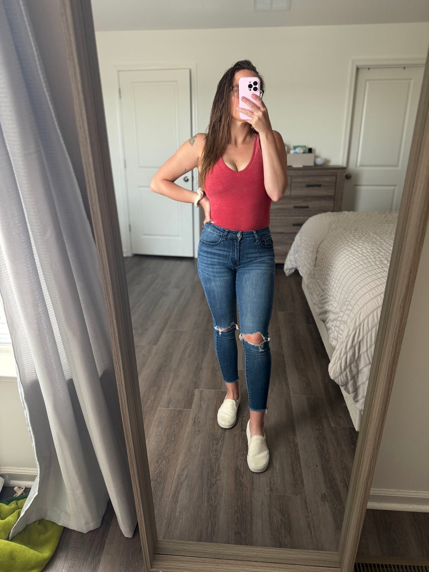 Mineral Wash Bodysuit - Red