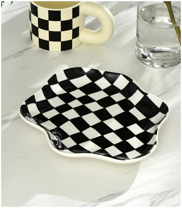 Checkered Ceramic Plate - November Moon  