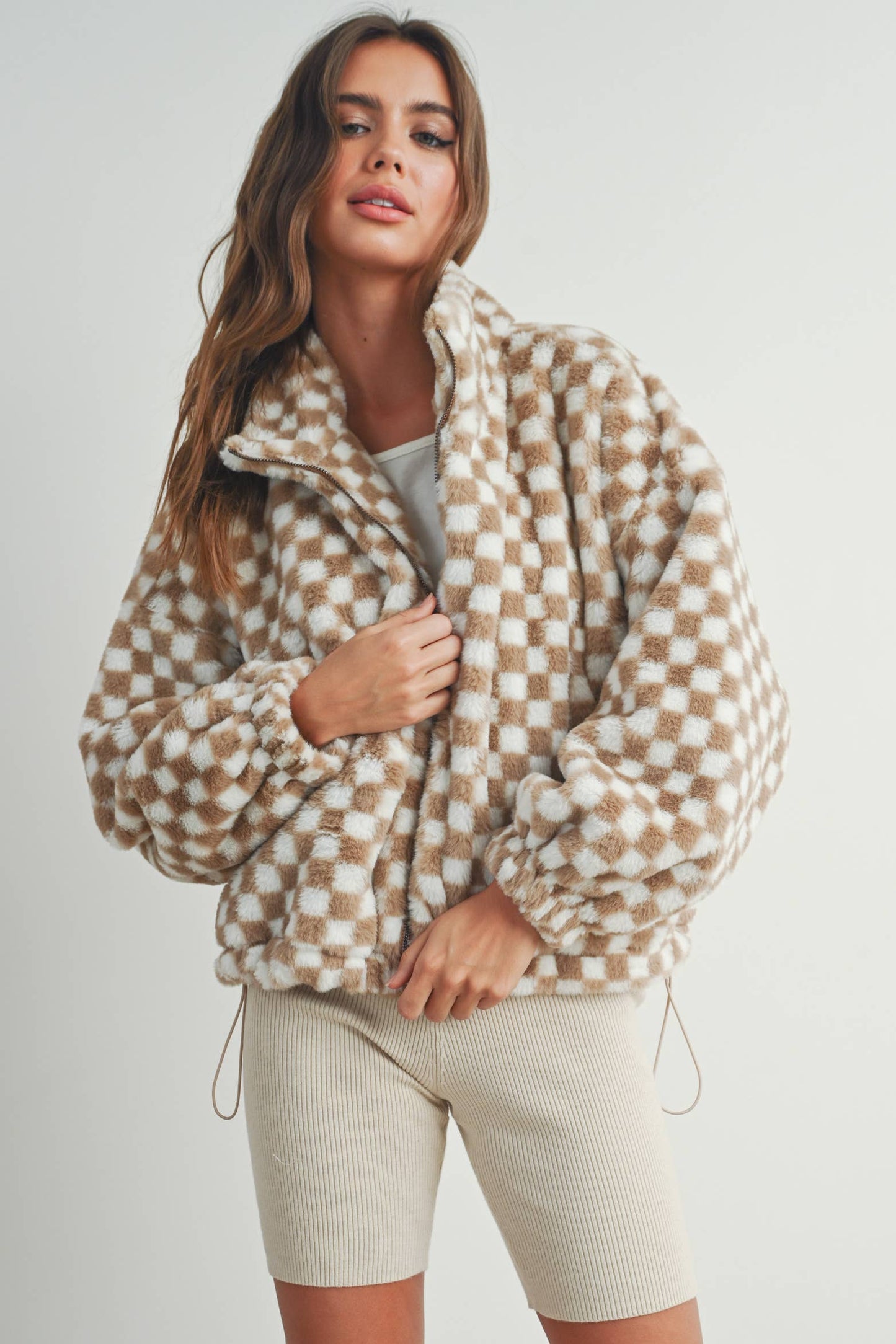 Teddy Checkered Jacket - Sand