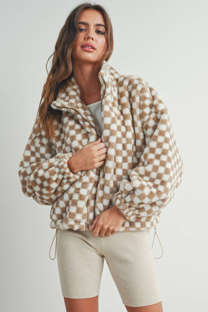 Teddy Checkered Jacket - Sand