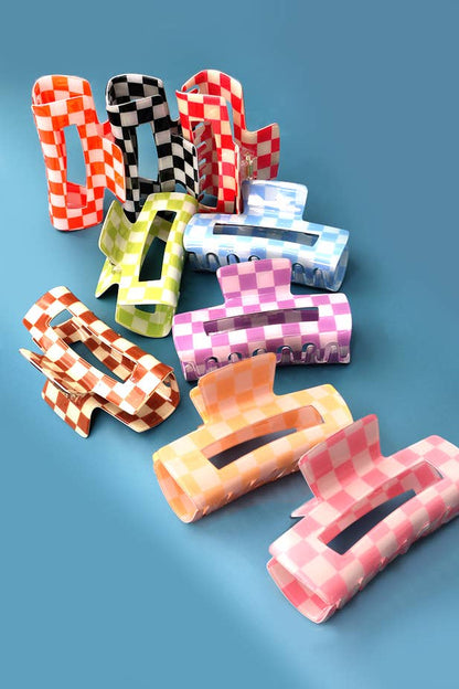 Large Resin Checkered Hair Claw Clip