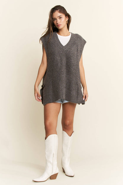 Buckled Oversized Sweater Vest