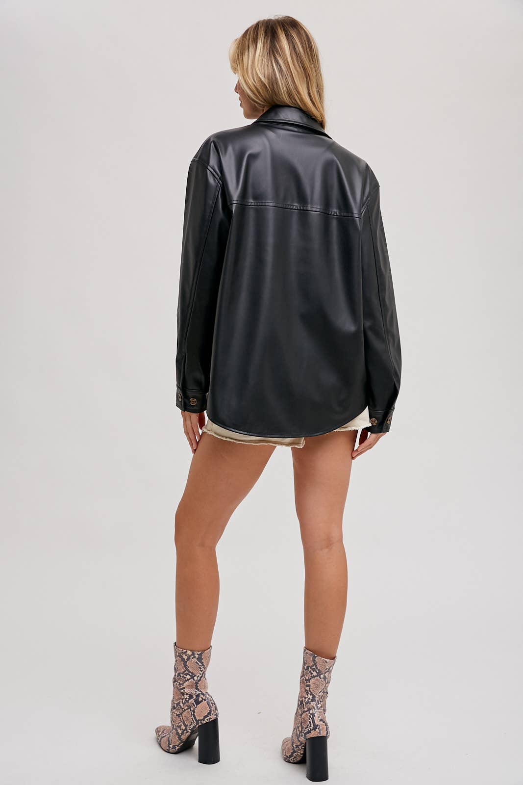 Vegan Leather Shacket - Black