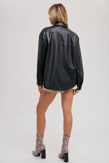 Vegan Leather Shacket - Black