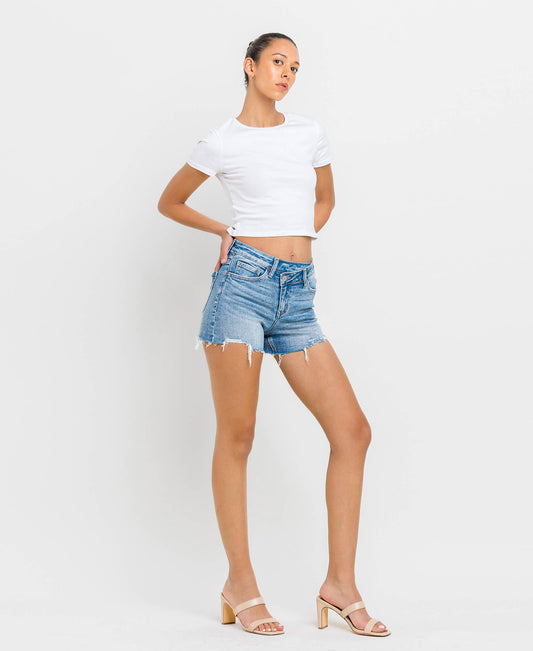 High Rise Criss Cross Denim Shorts