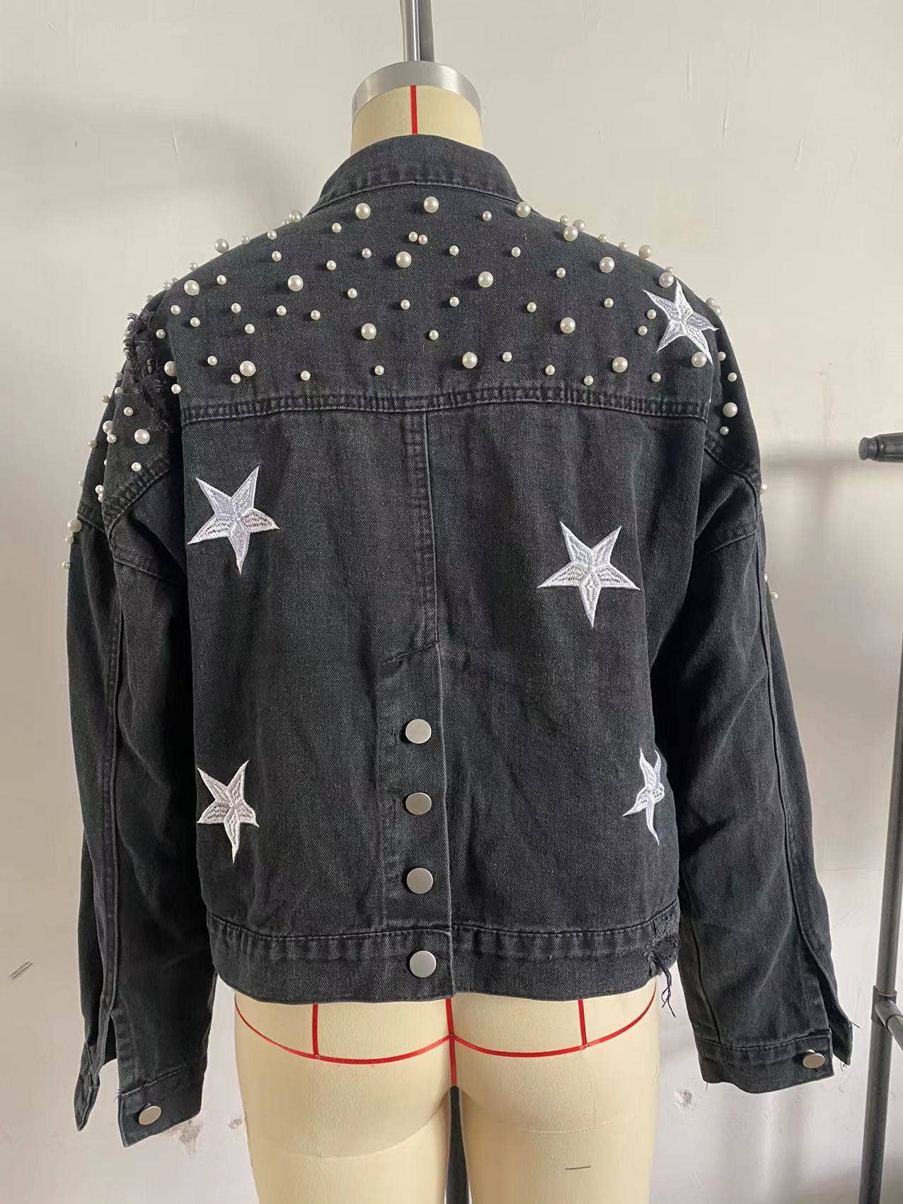 Heavy industry beaded coat women's loose denim jacket - November Moon  