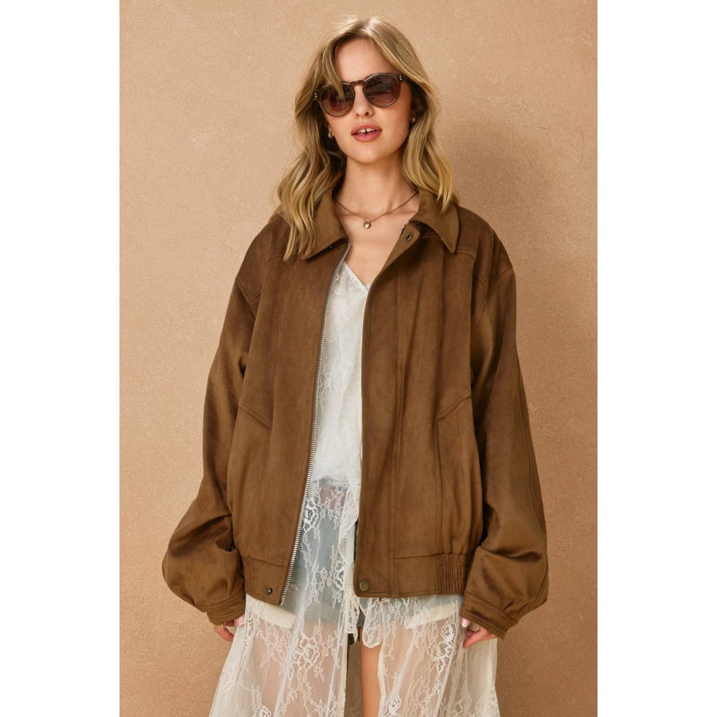Dune Reverie Oversized Suede Bomber Jacket