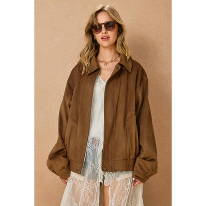 Dune Reverie Oversized Suede Bomber Jacket