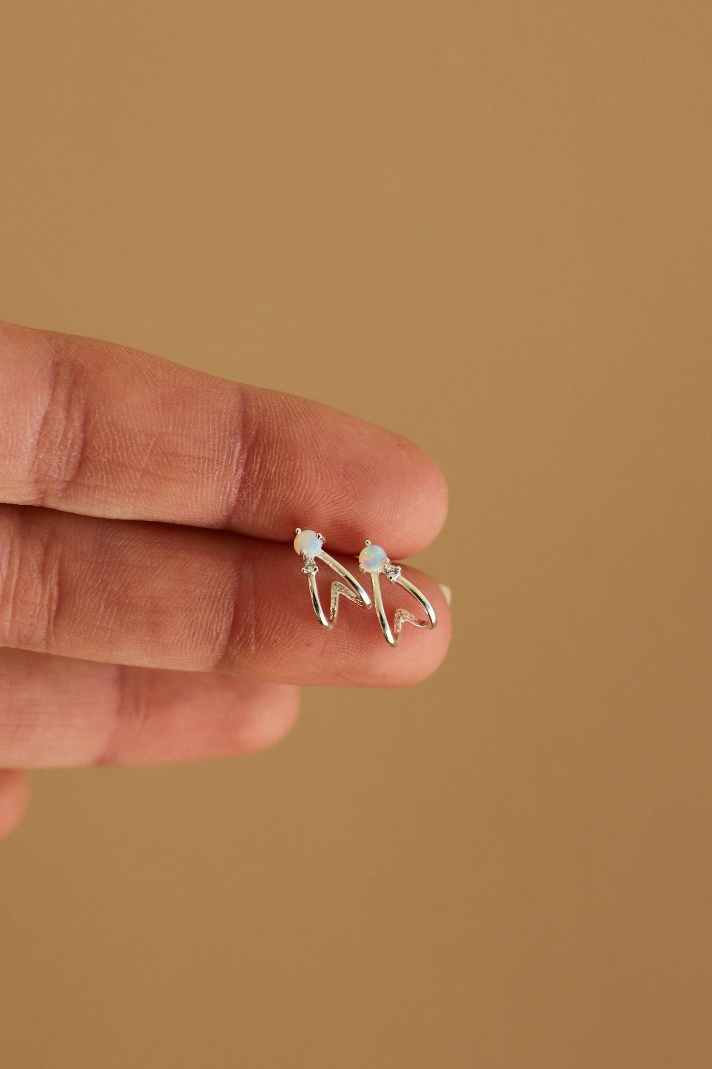 Cyrus Opal Stud Hoops - Silver