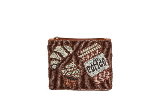 Coffee Beaded Coin Purse