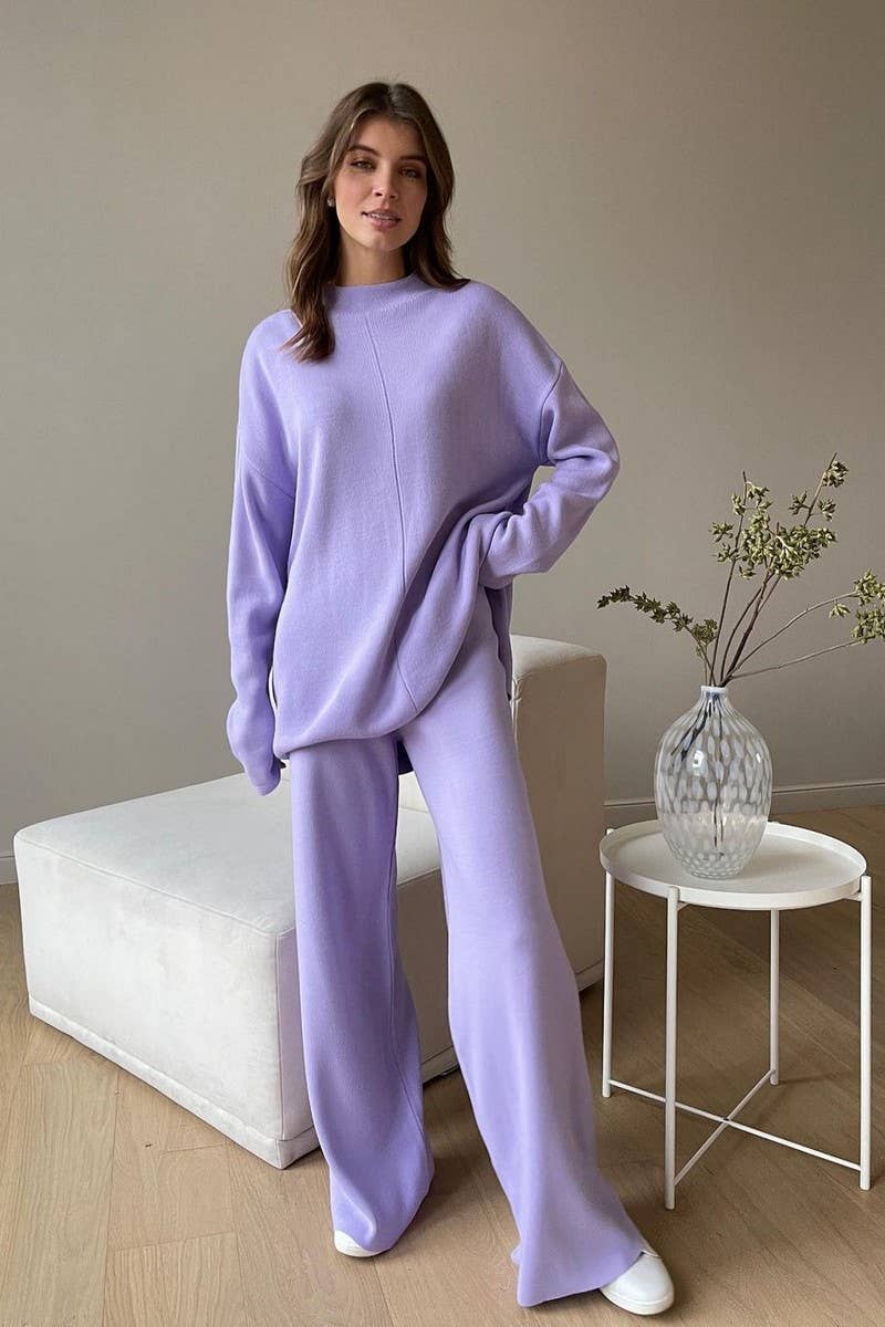 LONG SLEEVE CASUAL LOOSE KNIT TOP AND PANT SET_CWSTB0414 - November Moon  